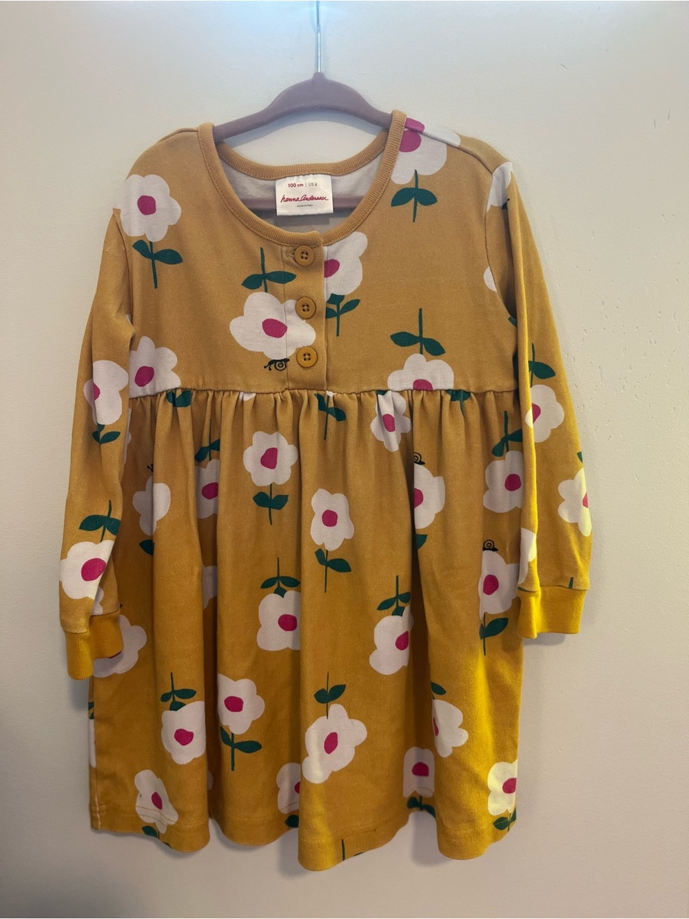 Hanna Andersson Mustard Floral Button-Front Kids Dress